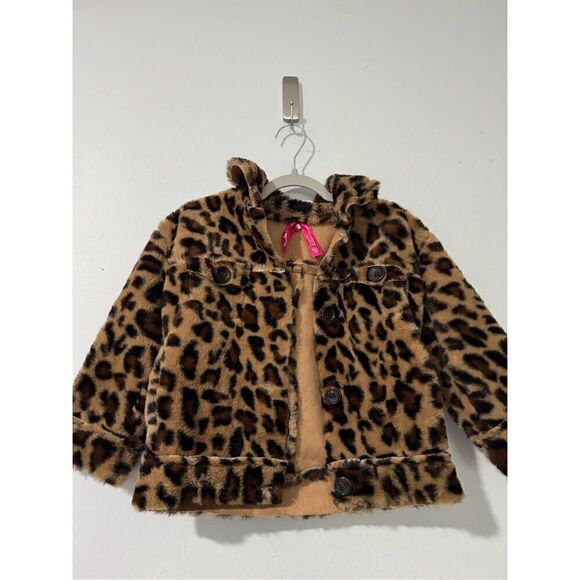Leapard print sweater coat kids 4/5 button front soft jacket - Picture 1 of 7